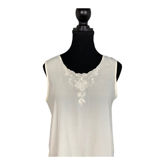 Vintage 90s Ivory Floral Embroidered Sleeveless Blouse Tank Top Medium - Picture 4 of 6